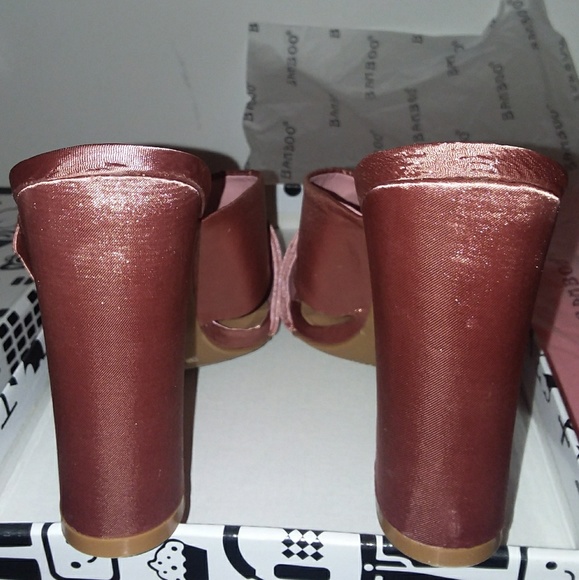 Pink Mauve Satin Silk Embellish Mule Heel Sandals - Picture 7 of 8